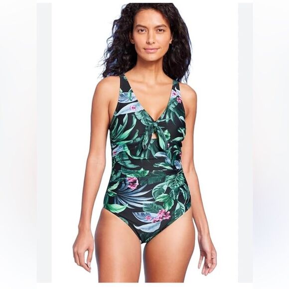 NWOT Kona Sol One Piece Swimsuit  Multi color Tummy Control Tie-Front size M. - Picture 1 of 12